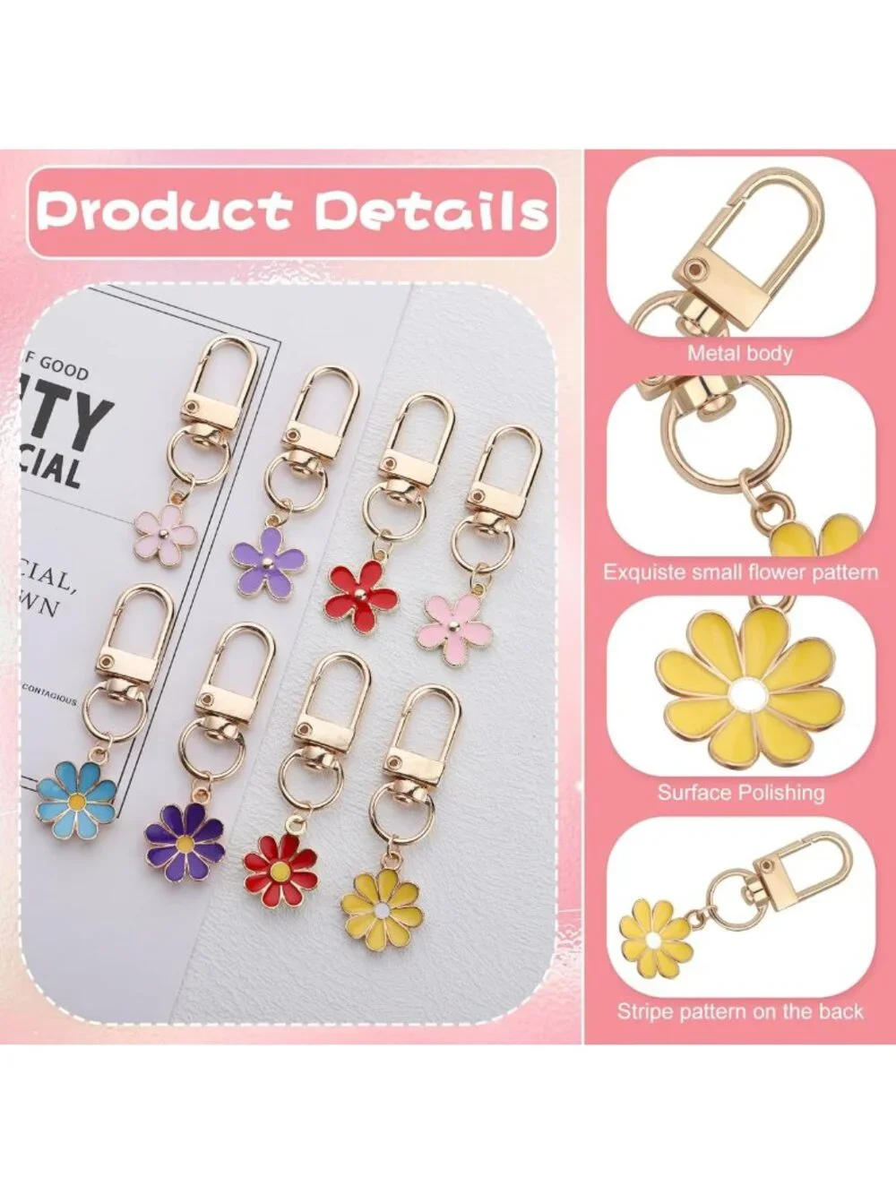 24 Pcs Cute Flower Keychains - Aesthetic Daisy Enamel Charms for Handbag & Purse